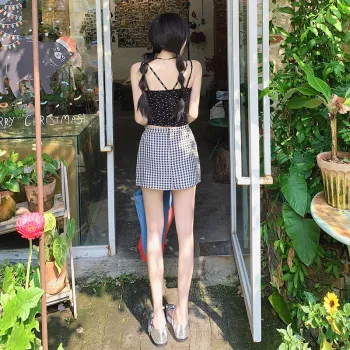 Jenna Chun Casual Short Skirts Women's Black White Plaid
