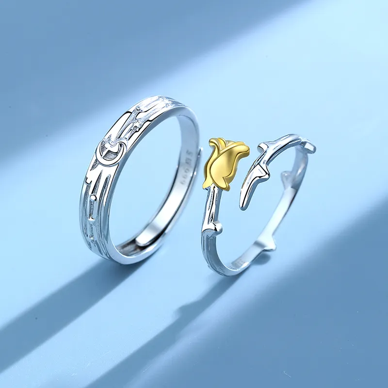 Onakiiko S999 Fine Silver Ring 1 Pair Gift Box Set Unisex-1