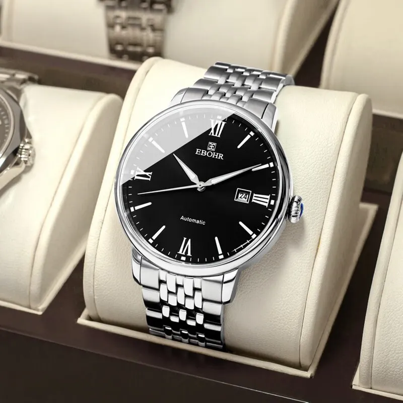 EBOHR Automatic Mechanical Movement Stainless Steel Strap Watch Men's Watches Black Dial 56240115-6