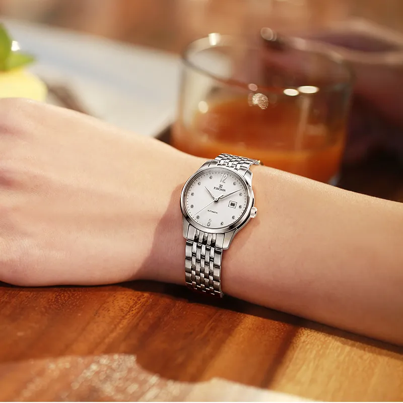 EBOHR Mechanical Movement Stainless Steel Strap Watch Women's Watch White Dial-4