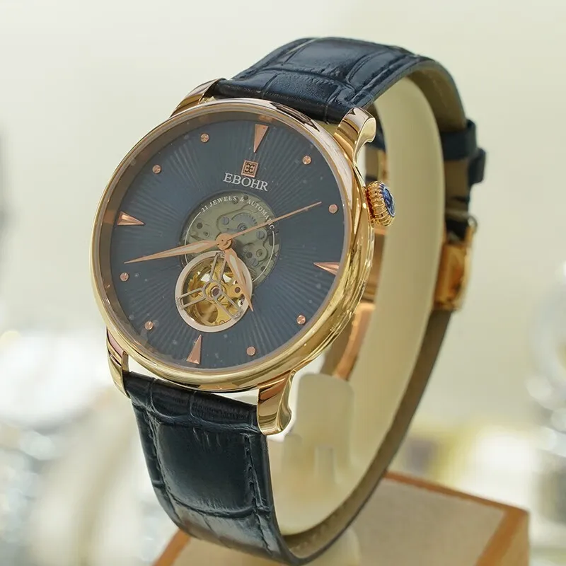 EBOHR EBOHR Master Collection Mechanical Movement Leather Watch Bands Watch Men's Watches Blue Dial 20233336-4
