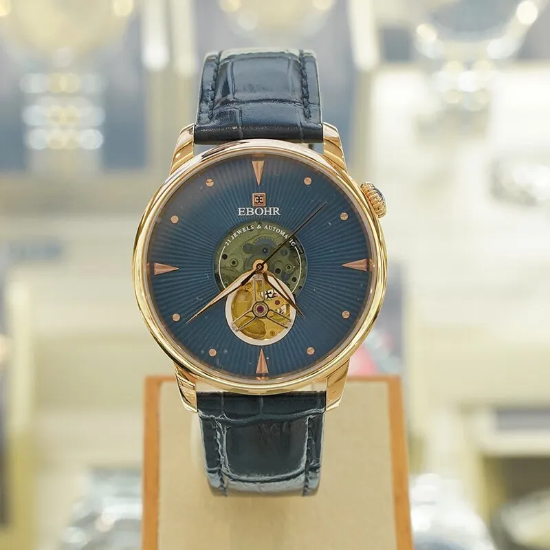 EBOHR EBOHR Master Collection Mechanical Movement Leather Watch Bands Watch Men's Watches Blue Dial 20233336-3