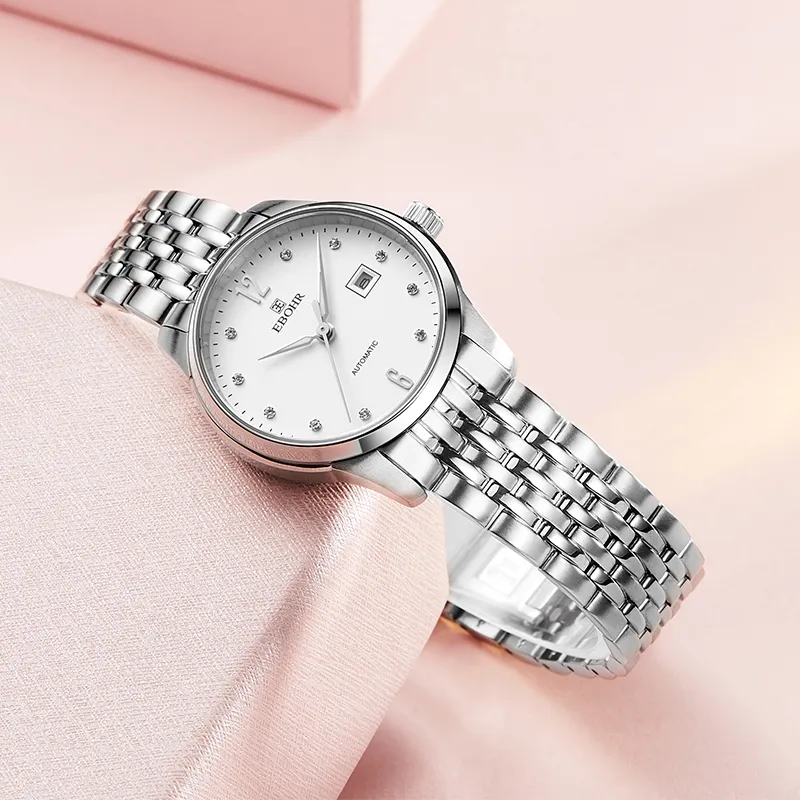 EBOHR Mechanical Movement Stainless Steel Strap Watch Women's Watch White Dial-2