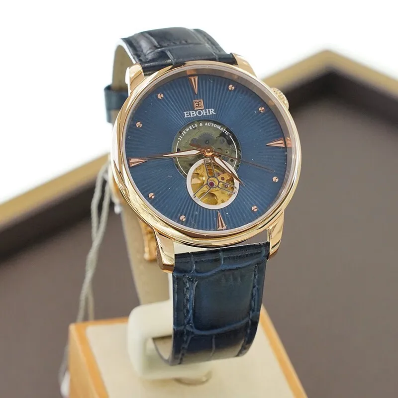 EBOHR EBOHR Master Collection Mechanical Movement Leather Watch Bands Watch Men's Watches Blue Dial 20233336-2