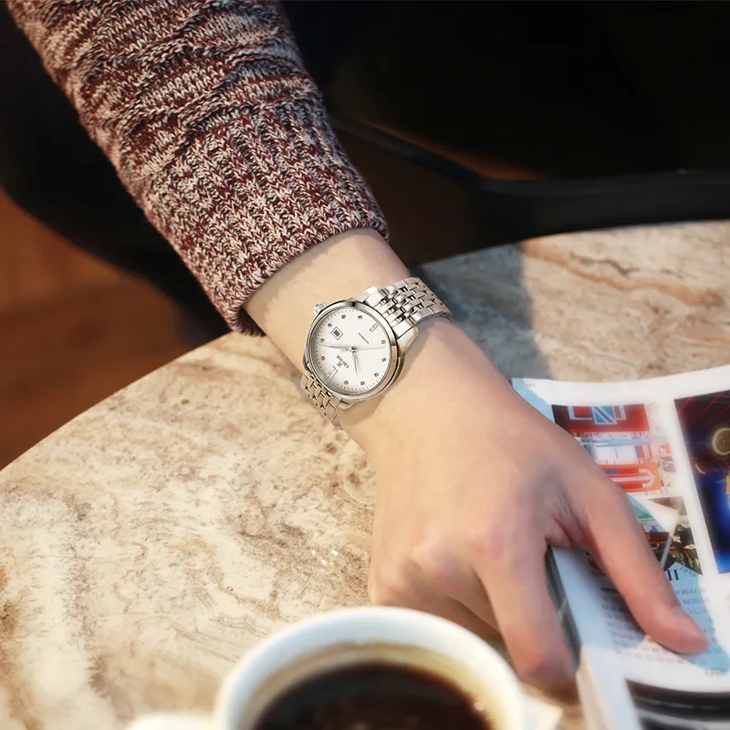 EBOHR Mechanical Movement Stainless Steel Strap Watch Women's Watch White Dial-3