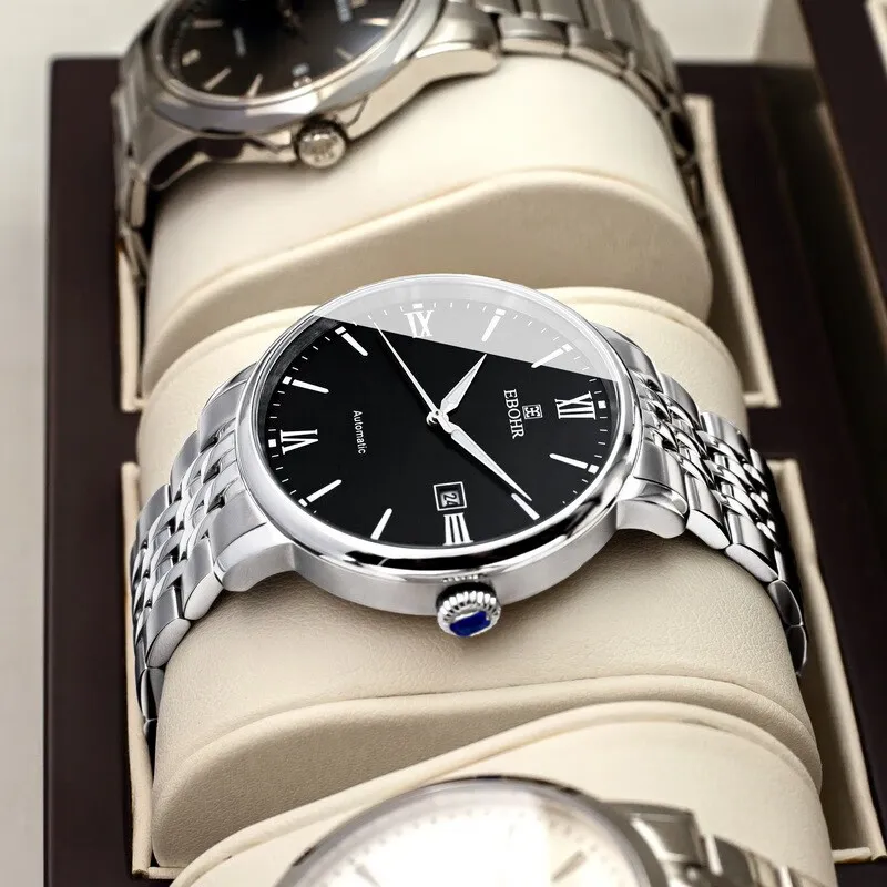 EBOHR Automatic Mechanical Movement Stainless Steel Strap Watch Men's Watches Black Dial 56240115-5