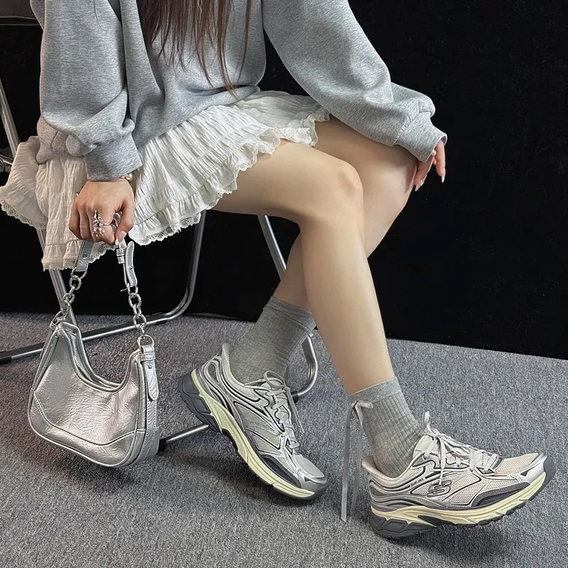 Skechers Low Top Chunky Sneakers Women's Silver-6