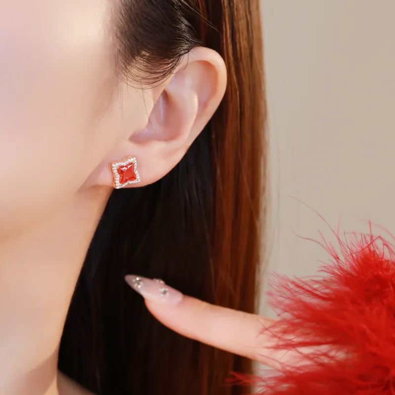 LUCKY ZHY S925 Silver Stud Earrings Women's-4