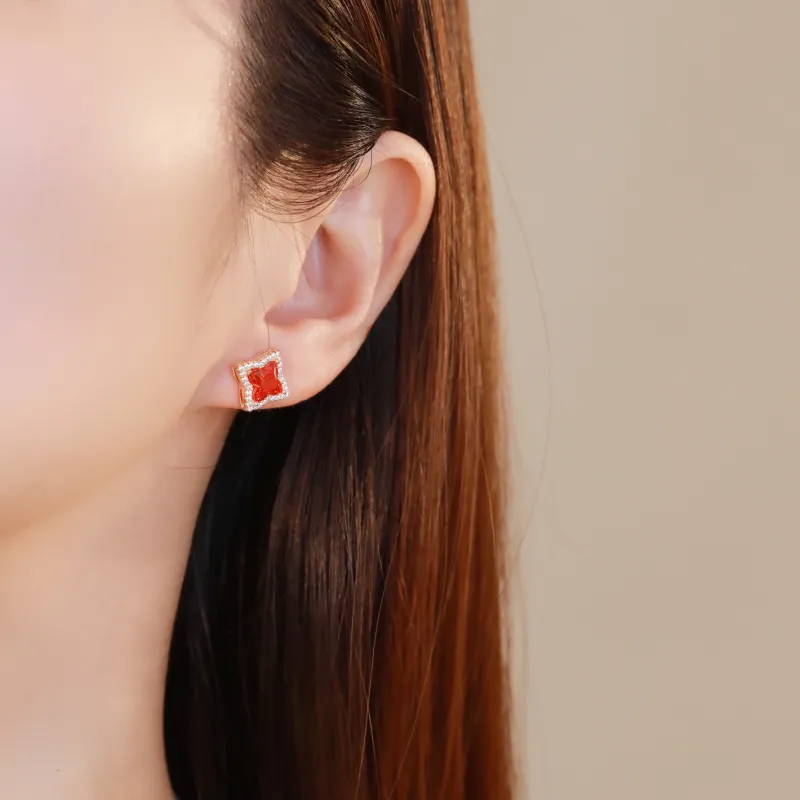 LUCKY ZHY S925 Silver Stud Earrings Women's-3