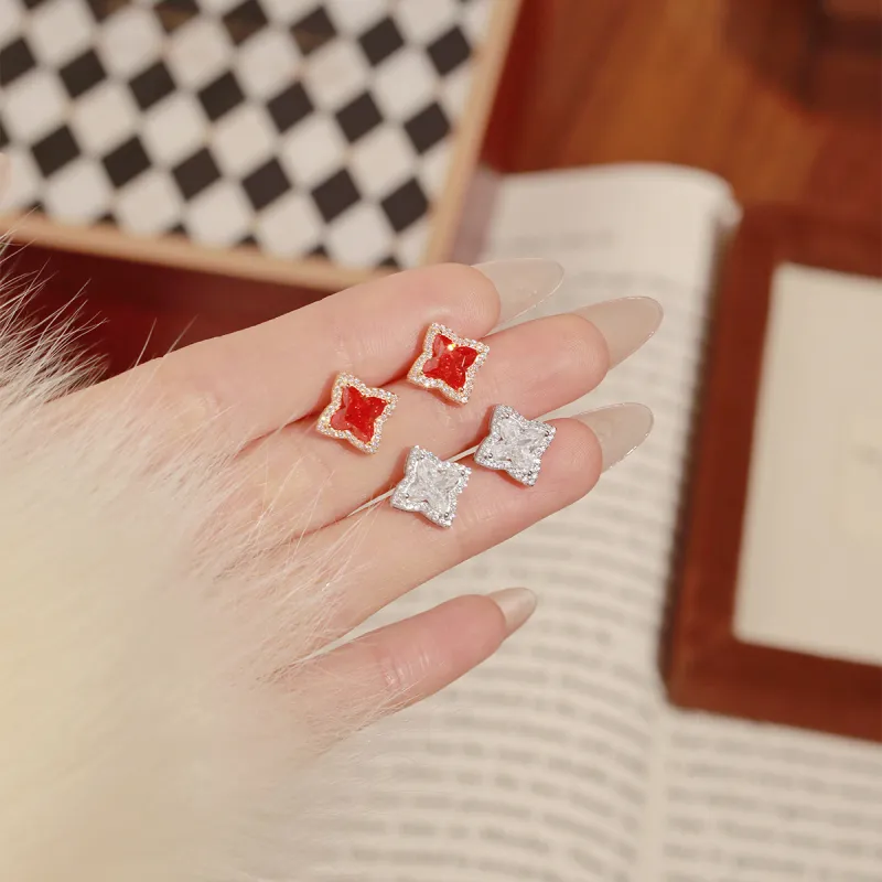 LUCKY ZHY S925 Silver Stud Earrings Women's-5