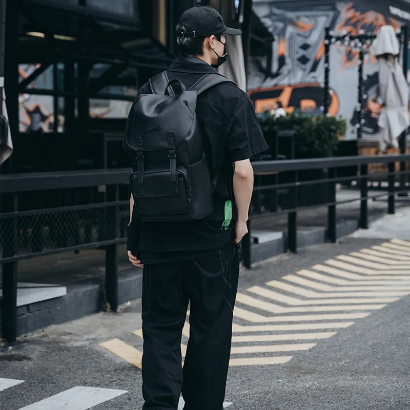 ONRF PVC Laptop Bag Backpack Large Size Unisex Cool Black-6