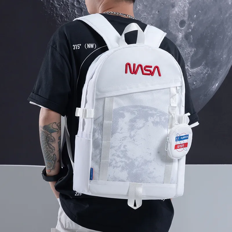 TURN UP 155 Collaboration Polyester Students Backpack Laptop Bag Unisex White-5