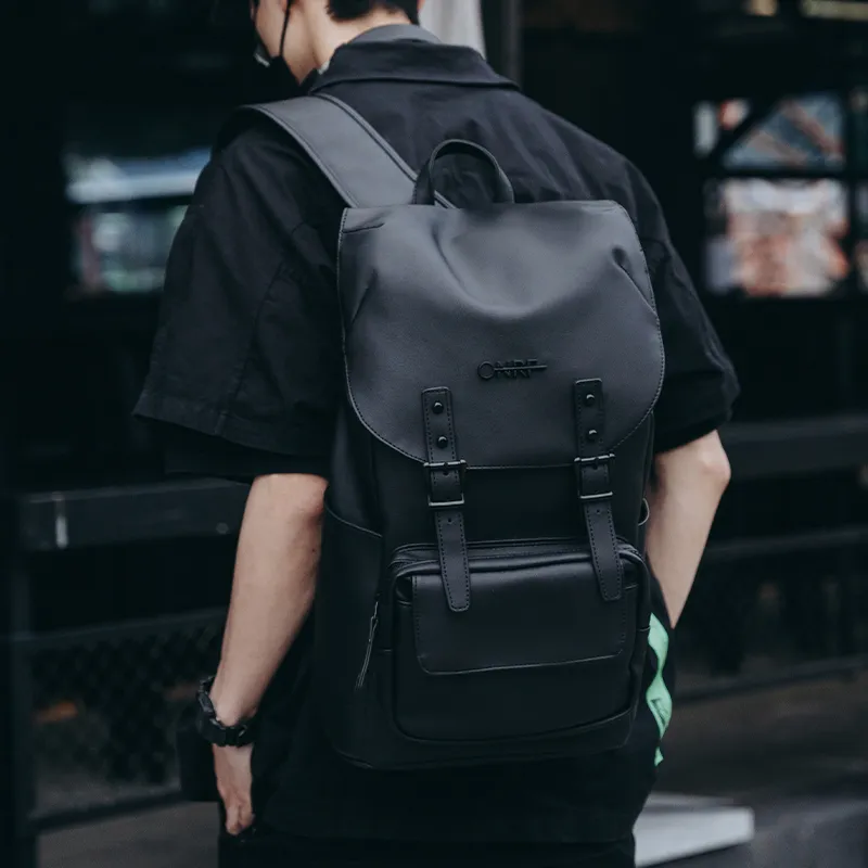 ONRF PVC Laptop Bag Backpack Large Size Unisex Cool Black-7