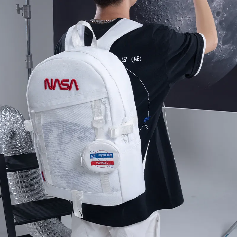 TURN UP 155 Collaboration Polyester Students Backpack Laptop Bag Unisex White-4