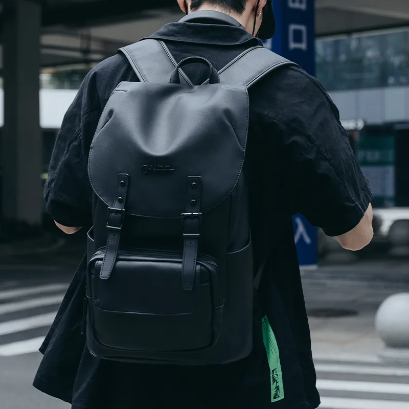 ONRF PVC Laptop Bag Backpack Large Size Unisex Cool Black-4
