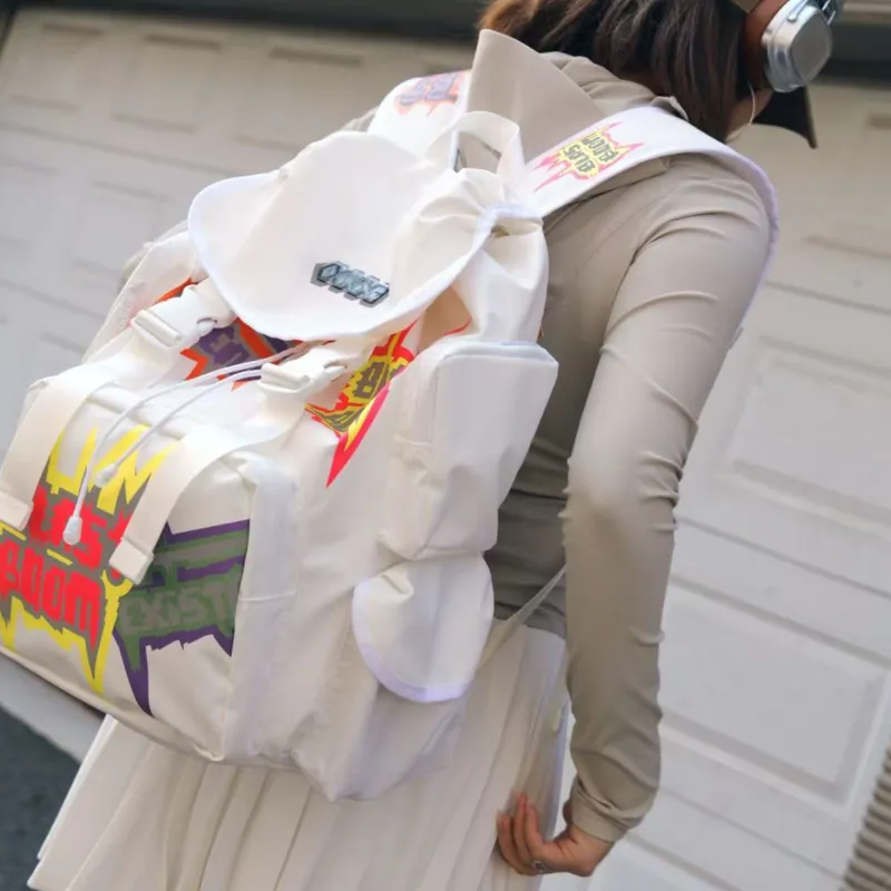 COEXISTENCE Polyester Backpack Basketball Bag Tubas Unisex White-1