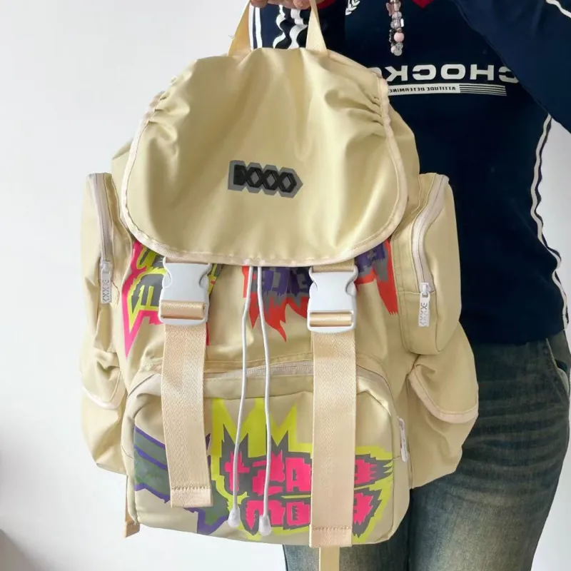COEXISTENCE Polyester Backpack Travel Bag Tubas Unisex Beige Yellow-2