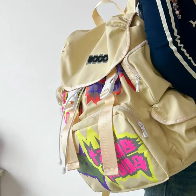 COEXISTENCE Polyester Backpack Travel Bag Tubas Unisex Beige Yellow-1