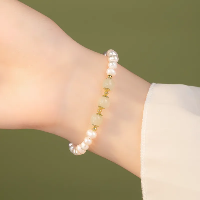ICEKID S925 Silver Pearl Hetian Jade Bracelets Women's Green Jade-2