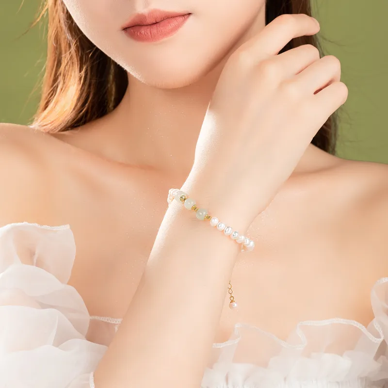 ICEKID S925 Silver Pearl Hetian Jade Bracelets Women's Green Jade-1
