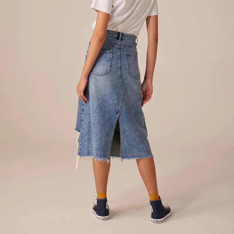 Prth Promethean Denim Long Skirts Women's Light Blue-6