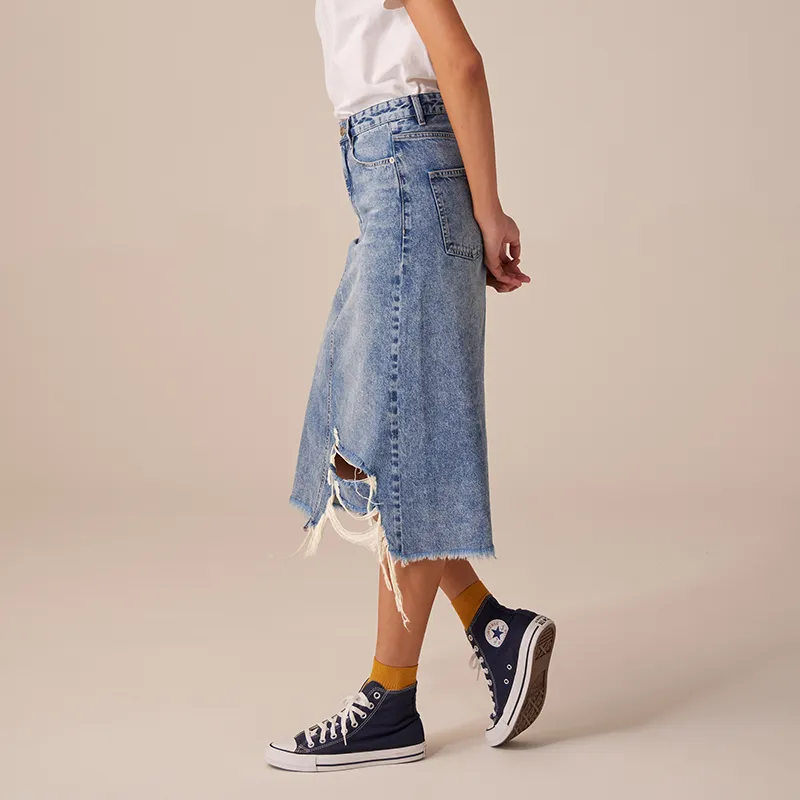 Prth Promethean Denim Long Skirts Women's Light Blue-5