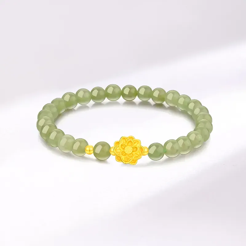 Yuanyanghuangjin Hetian Jade Bracelets Pale Greenish White Jade Unisex-2