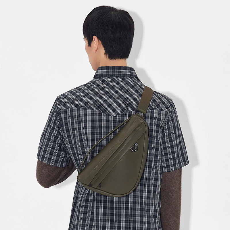 PEDRO PU Triangle Bag, Crossbody Bag, Shoulder Bag Small Size Men's Black/Olive Green-13