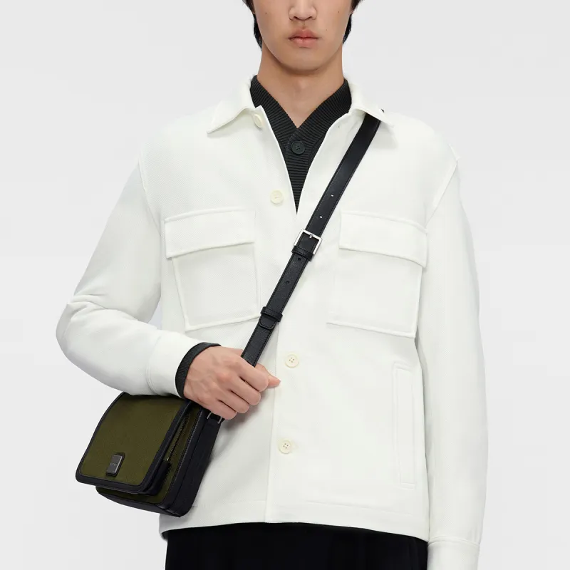 PEDRO Fabric/PU Small Square Bag Crossbody Bag, Shoulder Bag Trumpets Men's Army Green/Black-7