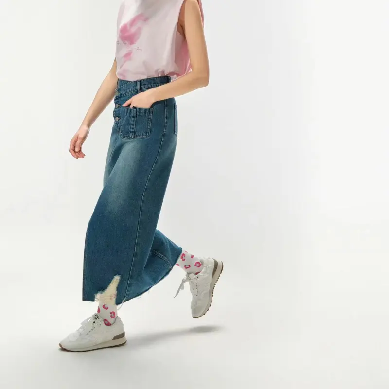 Richie Macie Denim Long Skirt Women's Navy Blue-3
