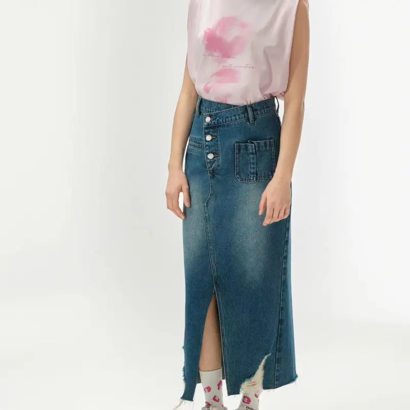 Richie Macie Denim Long Skirt Women's Navy Blue-2