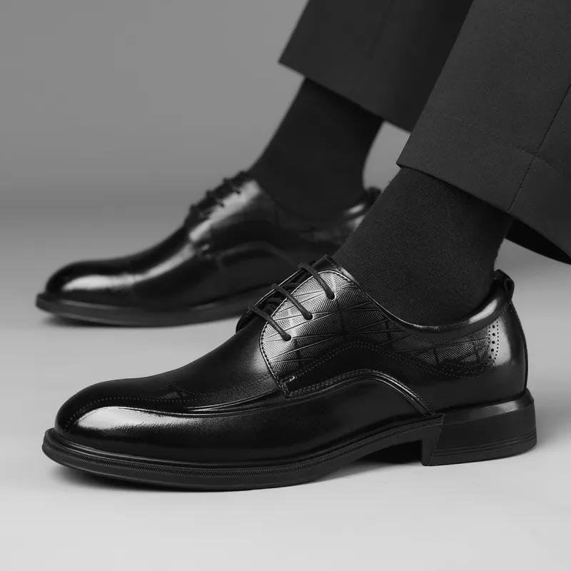 HLA Classic Genuine Leather Dress Shoes Business Pointed Toe Wedding Derby Shoes Men's-7