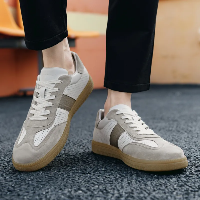 HLA German Army Trainers Vintage Classic Patchwork Breathable Perforated Casual Shoes Skateboard Shoes Men's-12