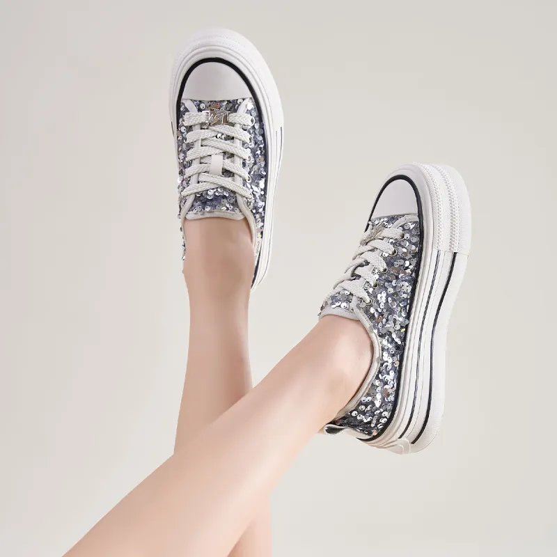 HLA Platform Casual Shoes For Women's-New Arrival Sequins Versatile Height Increasing Lightweight Canvas Shoes-13