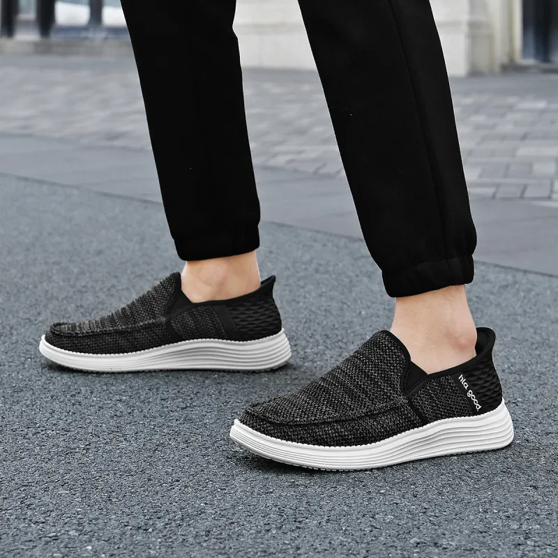 HLA Slip on Breathable Comfortable Mesh Flyknit Platform Mid Age Casual Shoes Men's-6