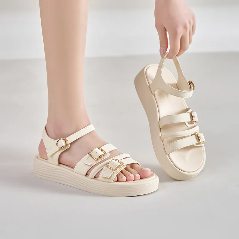 HLA Platform Roman Sandals For Women's French One Strap Commute Soft Sole Slippers-15