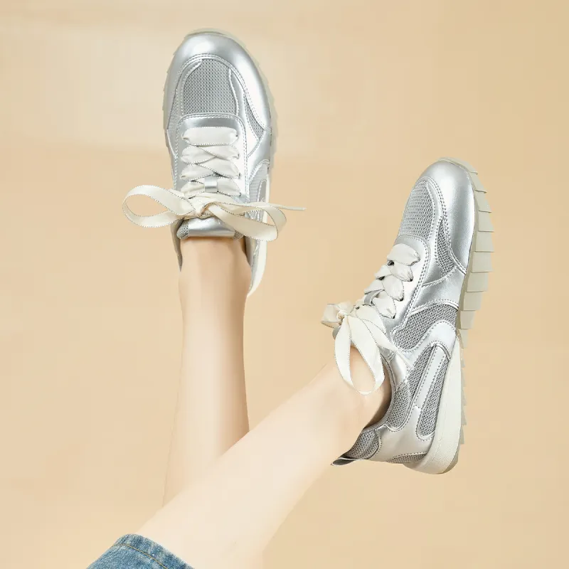 HLA Silver Lightweight Camping Hiking Shoes Platform German Army Trainers Casual Shoes Women's-12