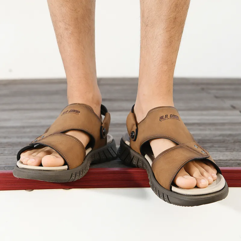 HLA Vintage Breathable Casual Comfortable Beach Sandals Wear-Resistant Slippers With Two Straps Men's-6