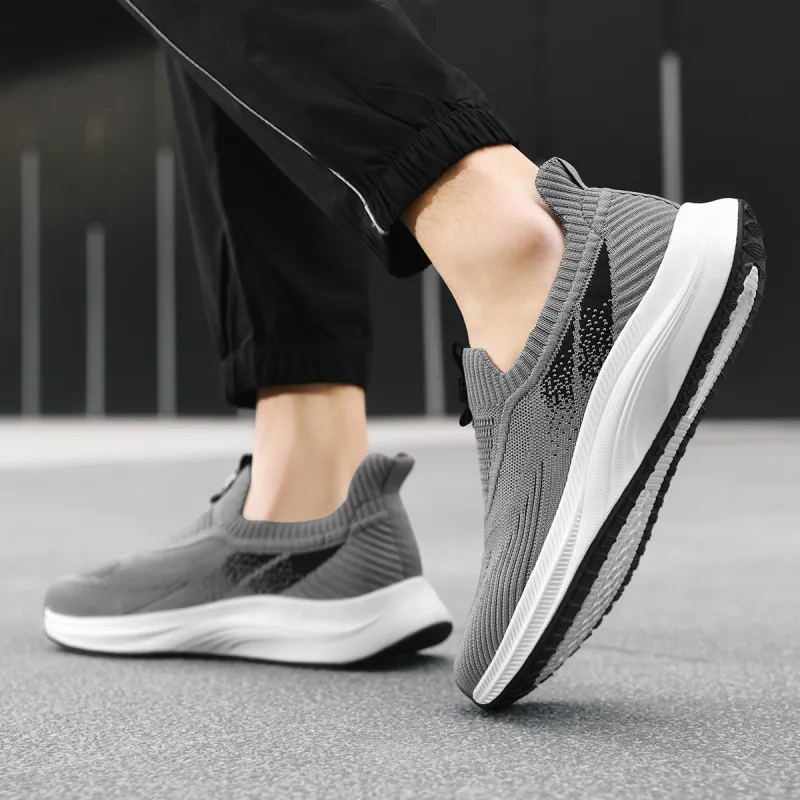 HLA Men's Slip-on Breathable Flyknit Platform Lightweight Casual Shoes For Elderly Men-12