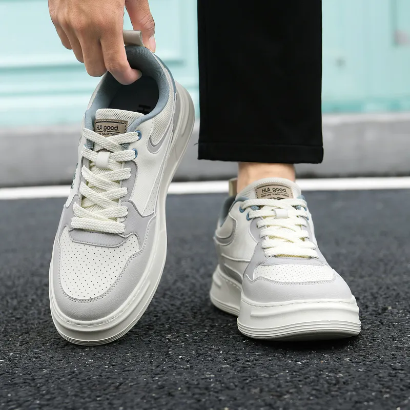 HLA Casual Versatile Lightweight Skateboard Shoes Perforated Breathable Comfortable Sports White Sneakers Men's-6