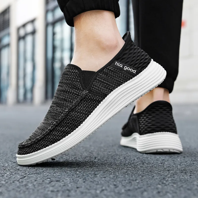 HLA Slip on Breathable Comfortable Mesh Flyknit Platform Mid Age Casual Shoes Men's-5