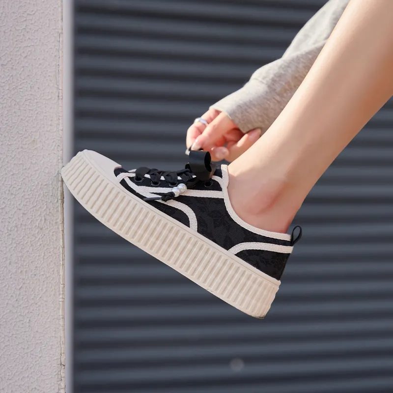 HLA Skateboard Shoes Women's Low Top Black/Pink/Beige-5