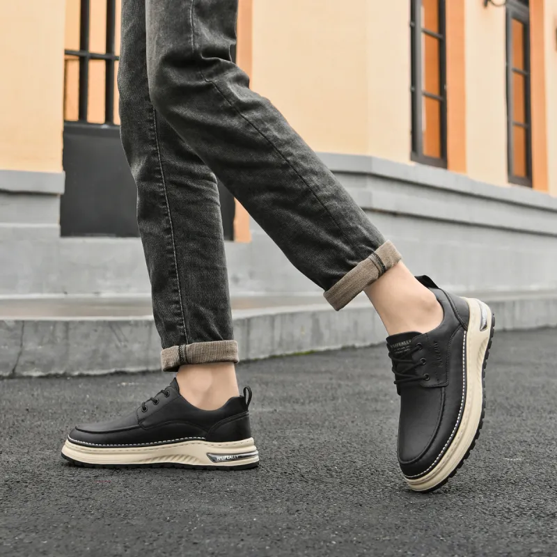 HLA Men's Shoes Vintage Wear-Resistant Versatile Work Boots Low-Top Platform Casual Leather Shoes-5