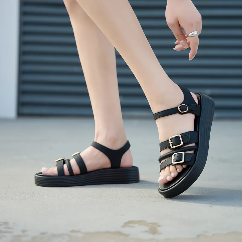 HLA Platform Roman Sandals For Women's French One Strap Commute Soft Sole Slippers-7