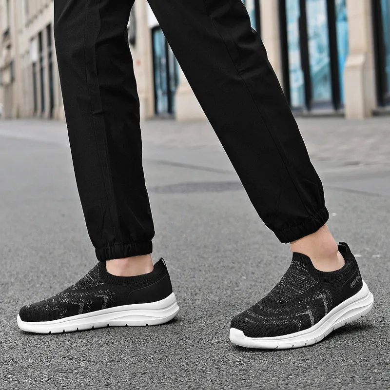 HLA Men's Breathable Comfortable Height Increasing Flyknit Lightweight Slip-on Casual Shoes-6