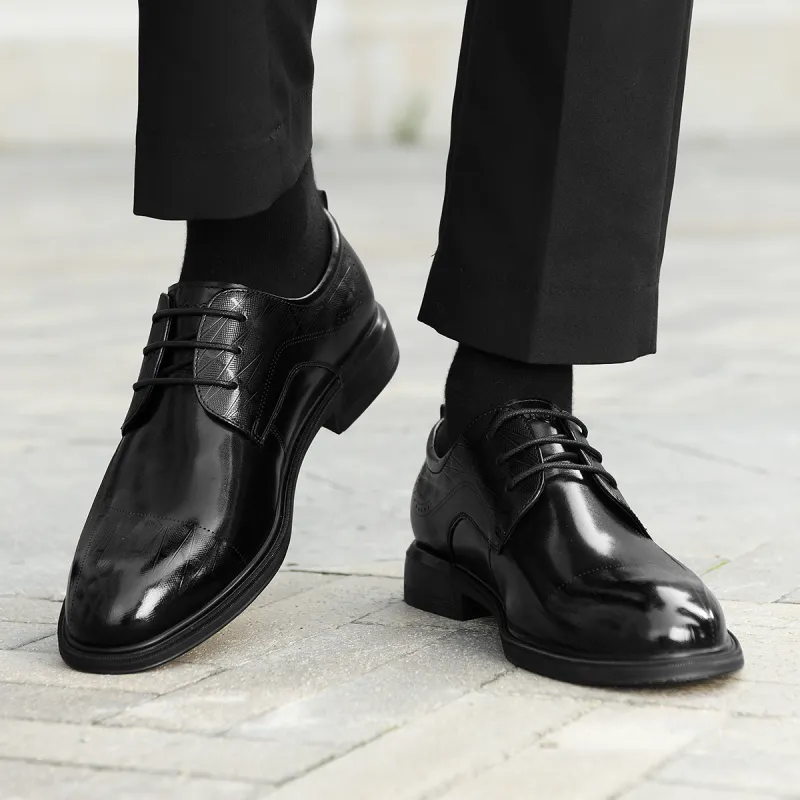 HLA Classic Genuine Leather Dress Shoes Business Pointed Toe Wedding Derby Shoes Men's-5