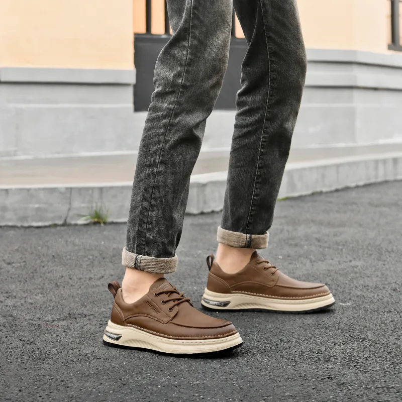 HLA Men's Shoes Vintage Wear-Resistant Versatile Work Boots Low-Top Platform Casual Leather Shoes-13