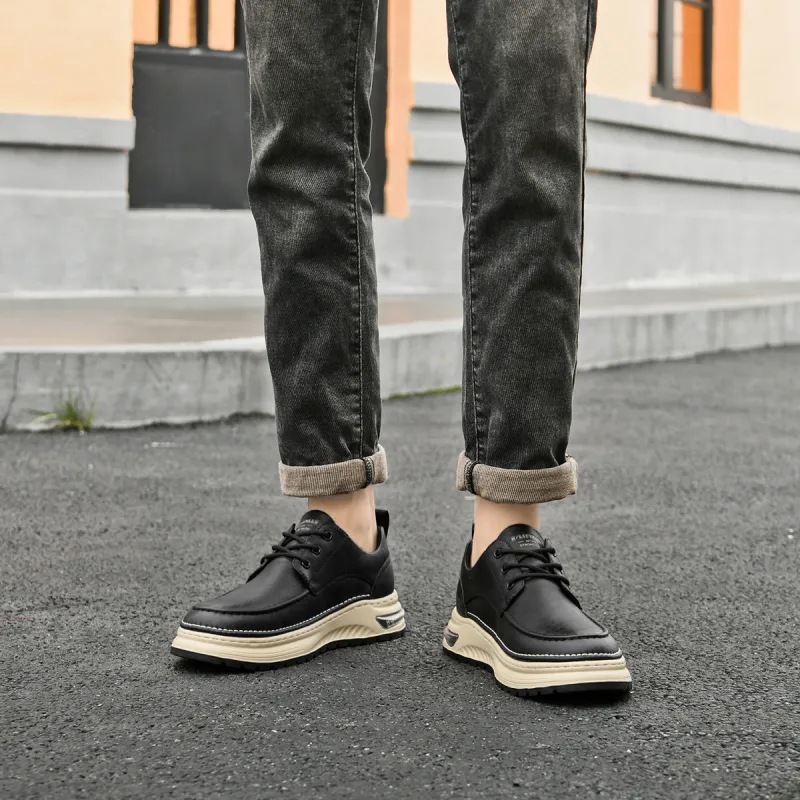 HLA Men's Shoes Vintage Wear-Resistant Versatile Work Boots Low-Top Platform Casual Leather Shoes-7
