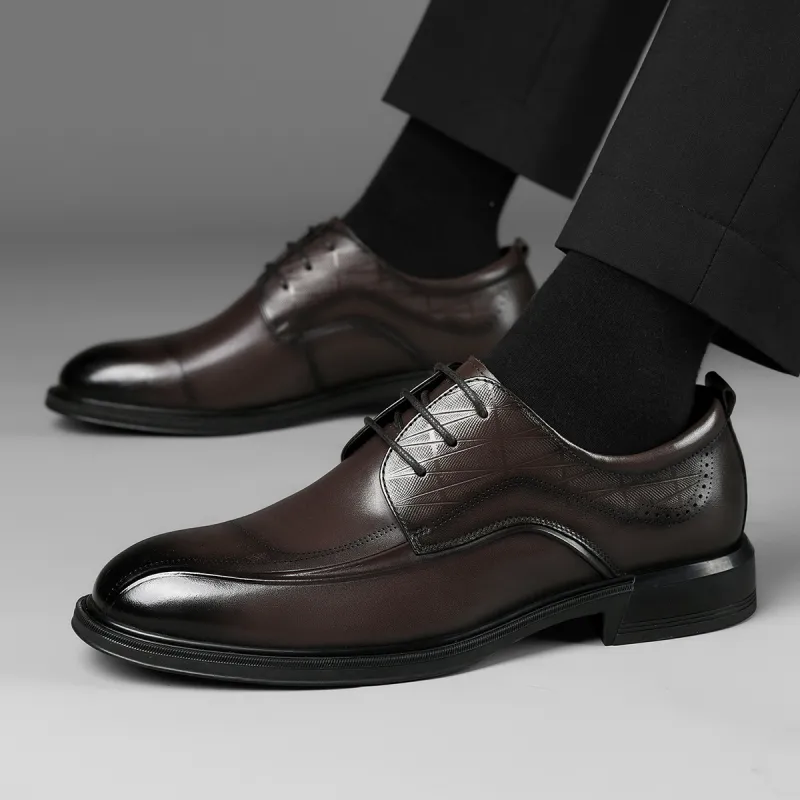 HLA Classic Genuine Leather Dress Shoes Business Pointed Toe Wedding Derby Shoes Men's-13
