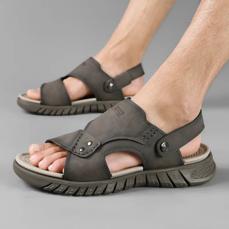HLA Vintage Breathable Casual Comfortable Beach Sandals Wear-Resistant Slippers With Two Straps Men's-15